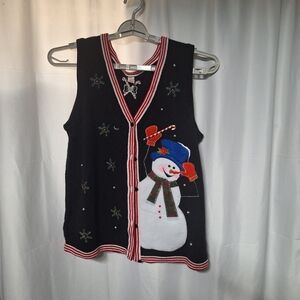 Festive Snowman Sweater Vest - Black and Red